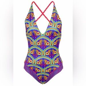 NWT Paolita Women's Farida Colorful Horse Print Swim Suit Sz M/32D/34C/36B